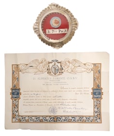 1ST-CLASS RELIC OF POPE PIUS X IN THECA RELIQUARY WITH COA