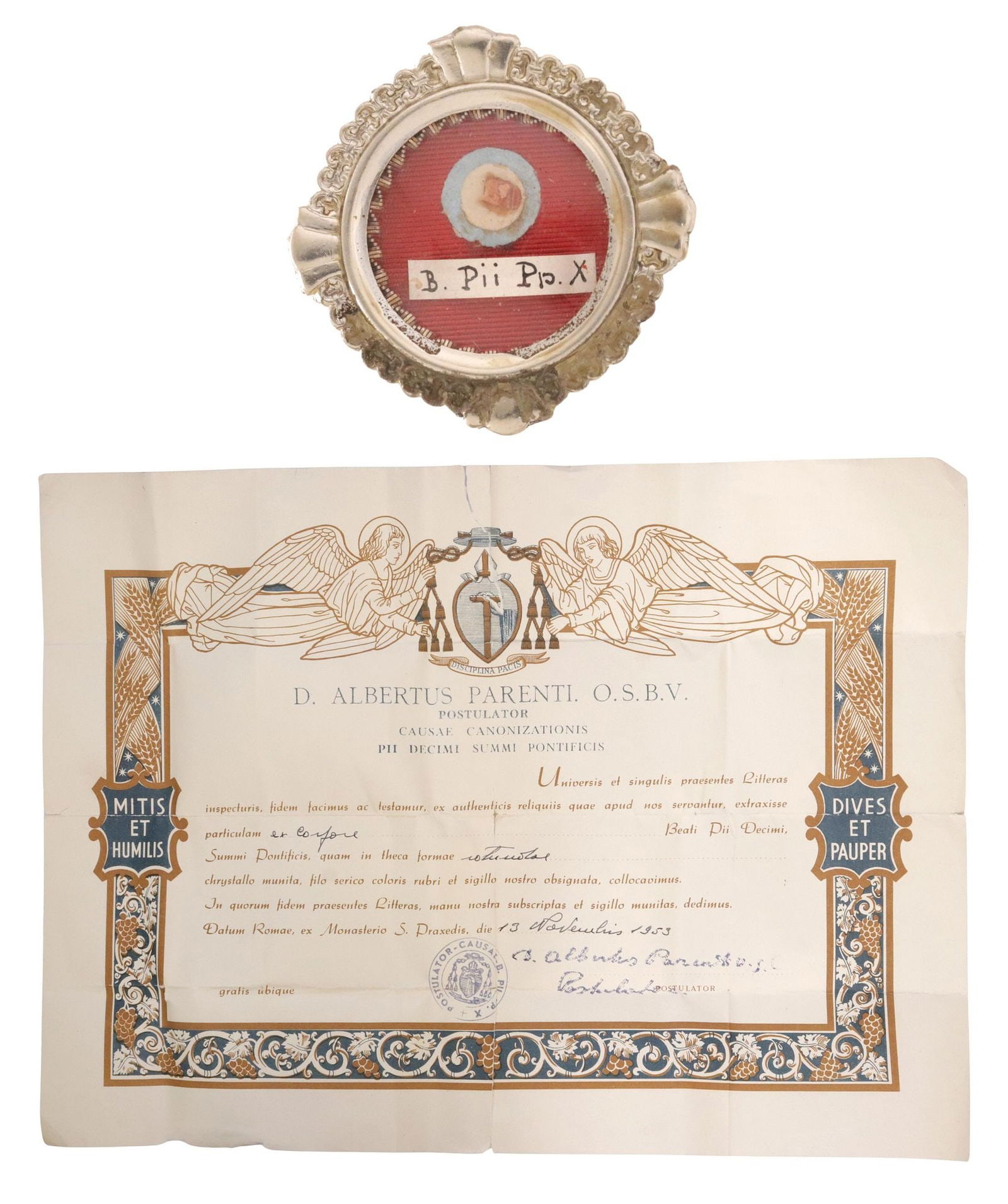 1ST-CLASS RELIC OF POPE PIUS X IN THECA RELIQUARY WITH COA (1 of 5)