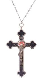 SILVER-TONE METAL PECTORAL RELIQUARY CROSS WITH 2 FIRST-CLASS RELICS