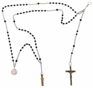 NUN'S 7-DECADE SIDE ROSARY WITH BELT CLIP, CRUCIFIX & COIN PENDANT