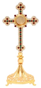 CONTINENTAL GILT METAL & RHINESTONE MONSTRANCE ALTAR RELIQUARY