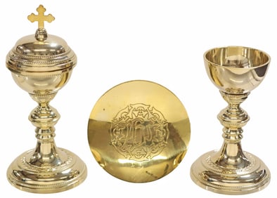 (3) GILT-METAL TRAVELING EUCHARIST HOLY COMMUNION SERVICE