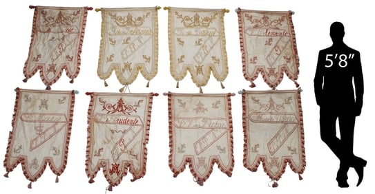 (8) FRENCH EMBROIDERED SILK RELIGIOUS PROCESSIONAL BANNERS
