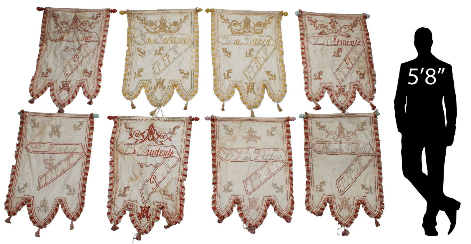 (8) FRENCH EMBROIDERED SILK RELIGIOUS PROCESSIONAL BANNERS (1 of 7)