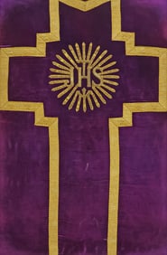 FRAMED PURPLE VELVET CHASUBLE WITH GOLDWORK EMBROIDERY