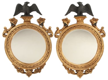 (2) REGENCY STYLE GILT & PARCEL-EBONIZED MIRRORS