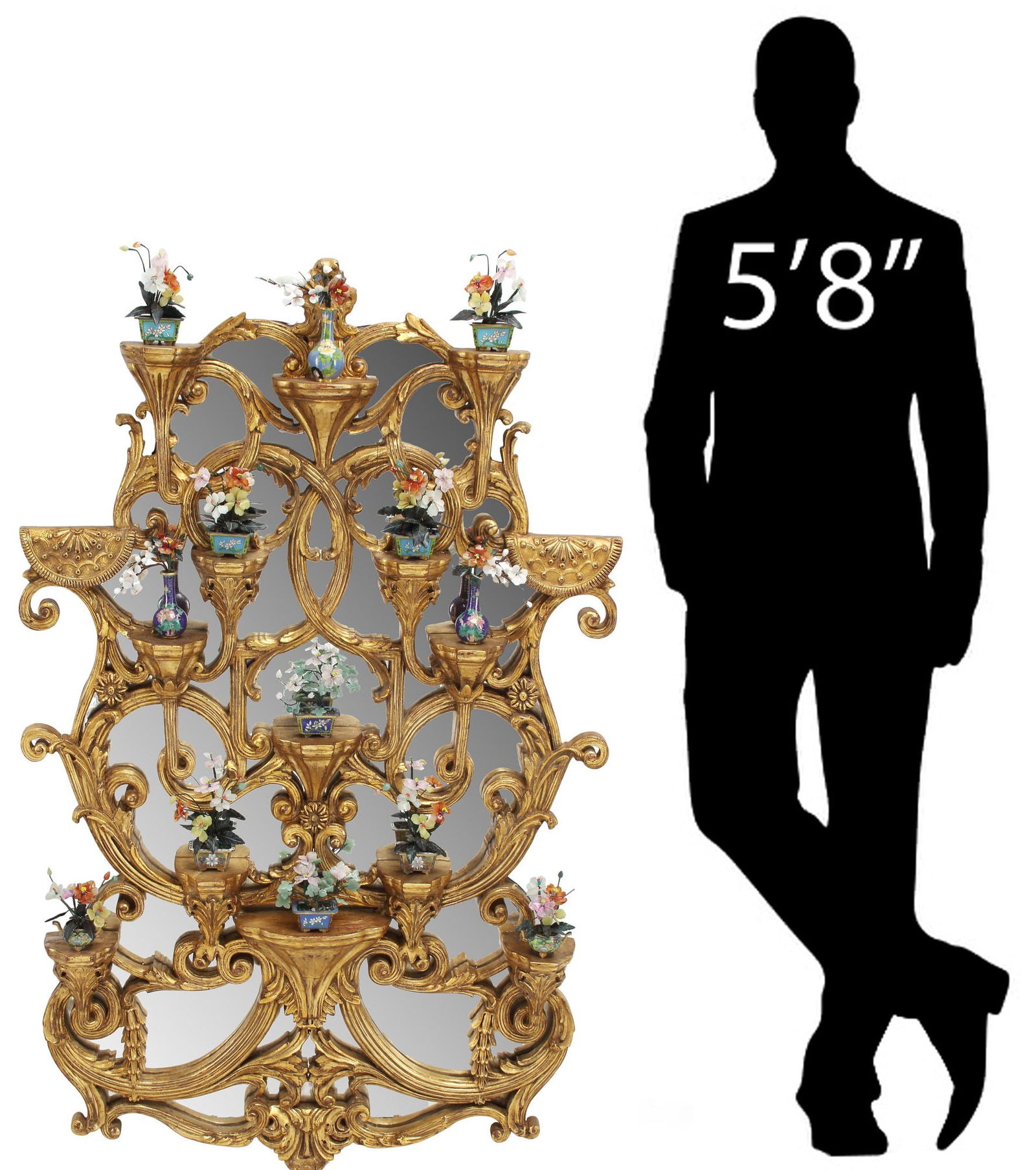 LARGE GILTWOOD BRACKET MIRROR WITH CHINESE HARDSTONE TREES, 57"H (1 of 5)