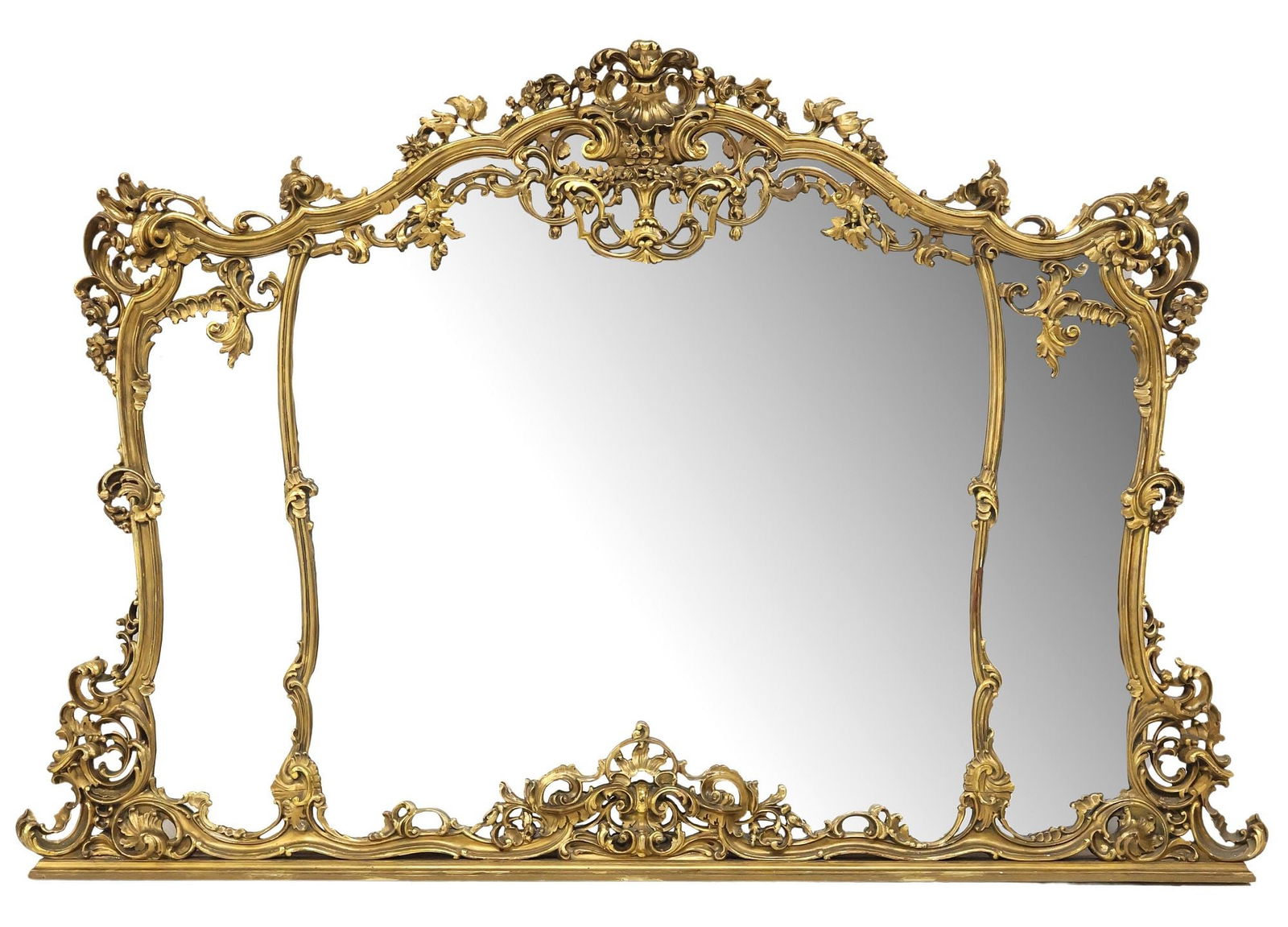 PALATIAL LOUIS XV STYLE GILTWOOD OVERMANTEL MIRROR, 61" X 91" (1 of 3)