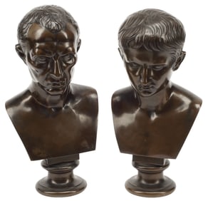 (2) GRAND TOUR STYLE BRONZE BUSTS OF JULIUS CAESAR & AUGUSTUS