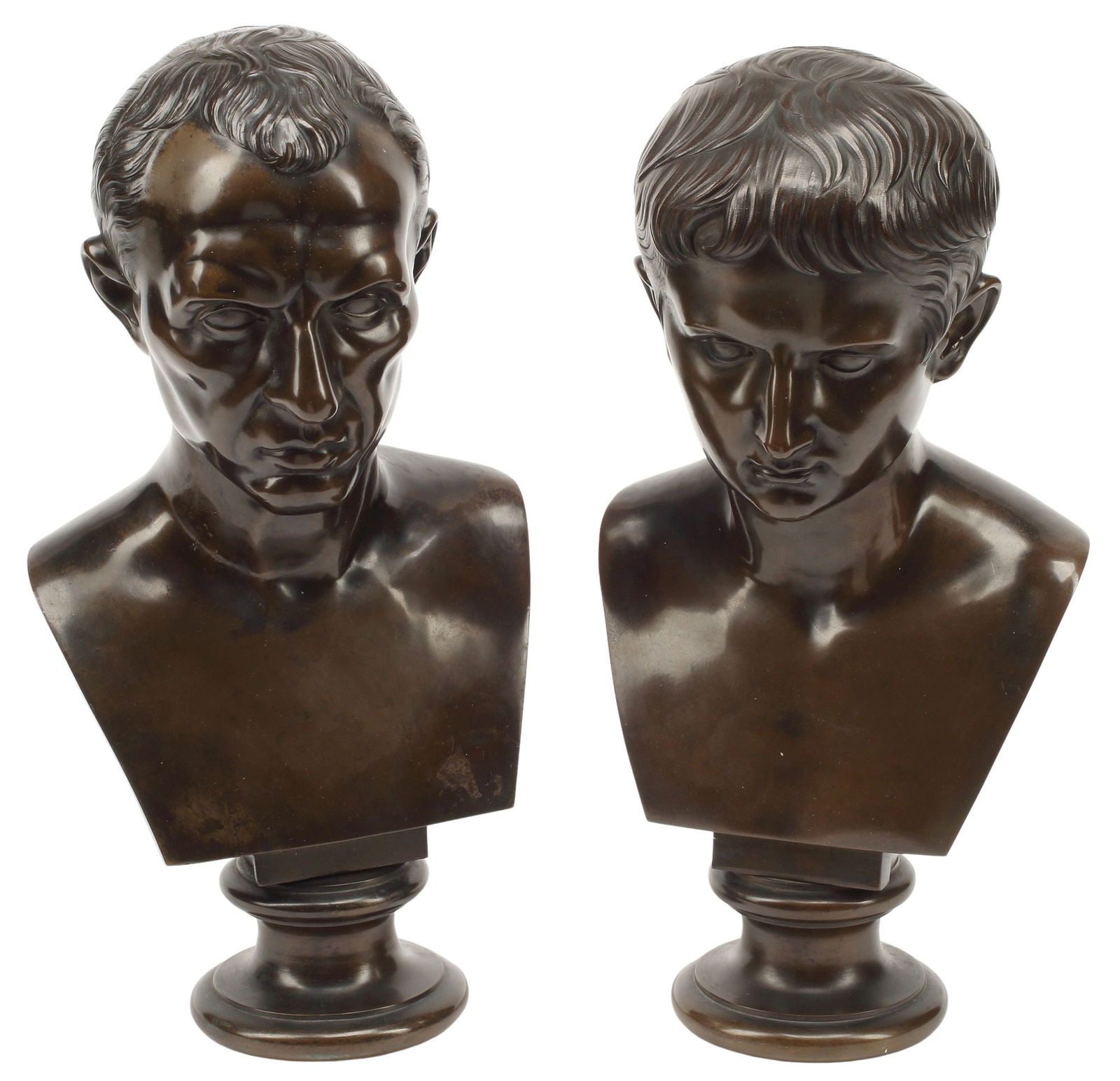 (2) GRAND TOUR STYLE BRONZE BUSTS OF JULIUS CAESAR & AUGUSTUS (1 of 5)