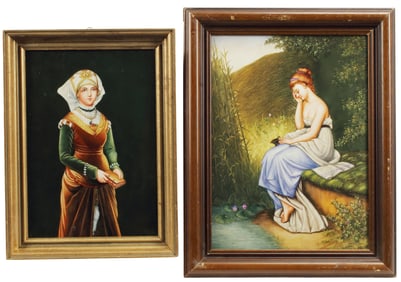 (2) FRAMED BERLIN STYLE PAINTED PORCELAIN PLAQUES