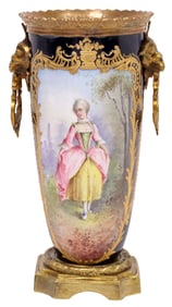 FRENCH ORMOLU-MOUNTED SEVRES-STYLE PORCELAIN GARNITURE VASE