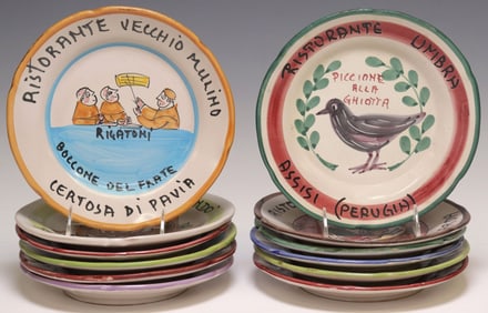 (12) ITALIAN MAJOLICA RESTAURANT TOURING PLATES