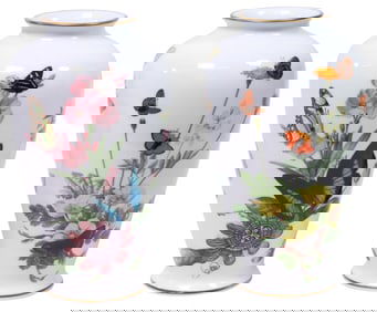 (2) JOHN WILKINSON FOR FRANKLIN PORCELAIN LIMITED EDITION BUTTERFLY VASES
