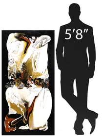 PETRONELLA GREER (B.1945) PAINTING 'CAUGHT IN THE MIDDLE' 48" X 24"