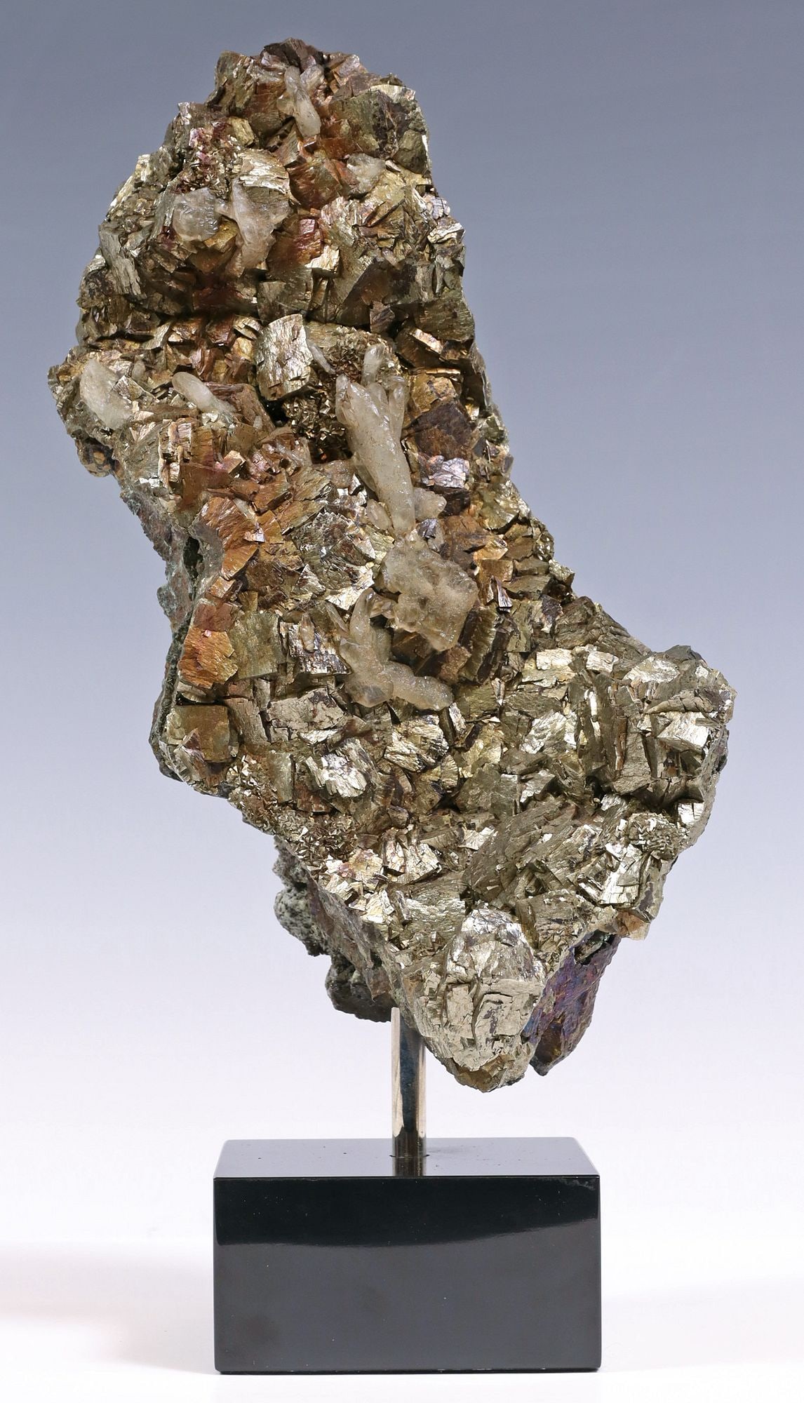 GEOLOGICAL PYRITE & CALCITE CRYSTAL SPECIMEN ON BLACK MARBLE BASE (1 of 3)