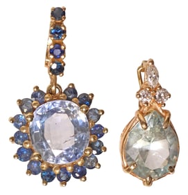 (2) ESTATE 14KT GOLD SAPPHIRE & DIAMOND ENHANCER PENDANTS