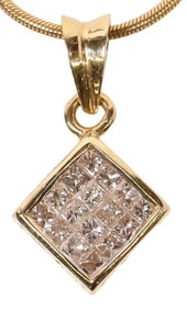 ESTATE ITALIAN 14KT GOLD UNOARRE NECKLACE & DIAMOND PENDANT