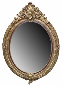 LARGE LOUIS XV STYLE OVAL GILT BEVELED WALL MIRROR, 60"H