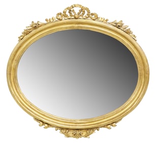 LOUIS XVI STYLE GILTWOOD RIBBON CREST OVAL MIRROR