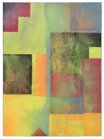 DARIN WOOD (B.1974) MIXED MEDIA ABSTRACT PAINTING, 'BARBIE 2'