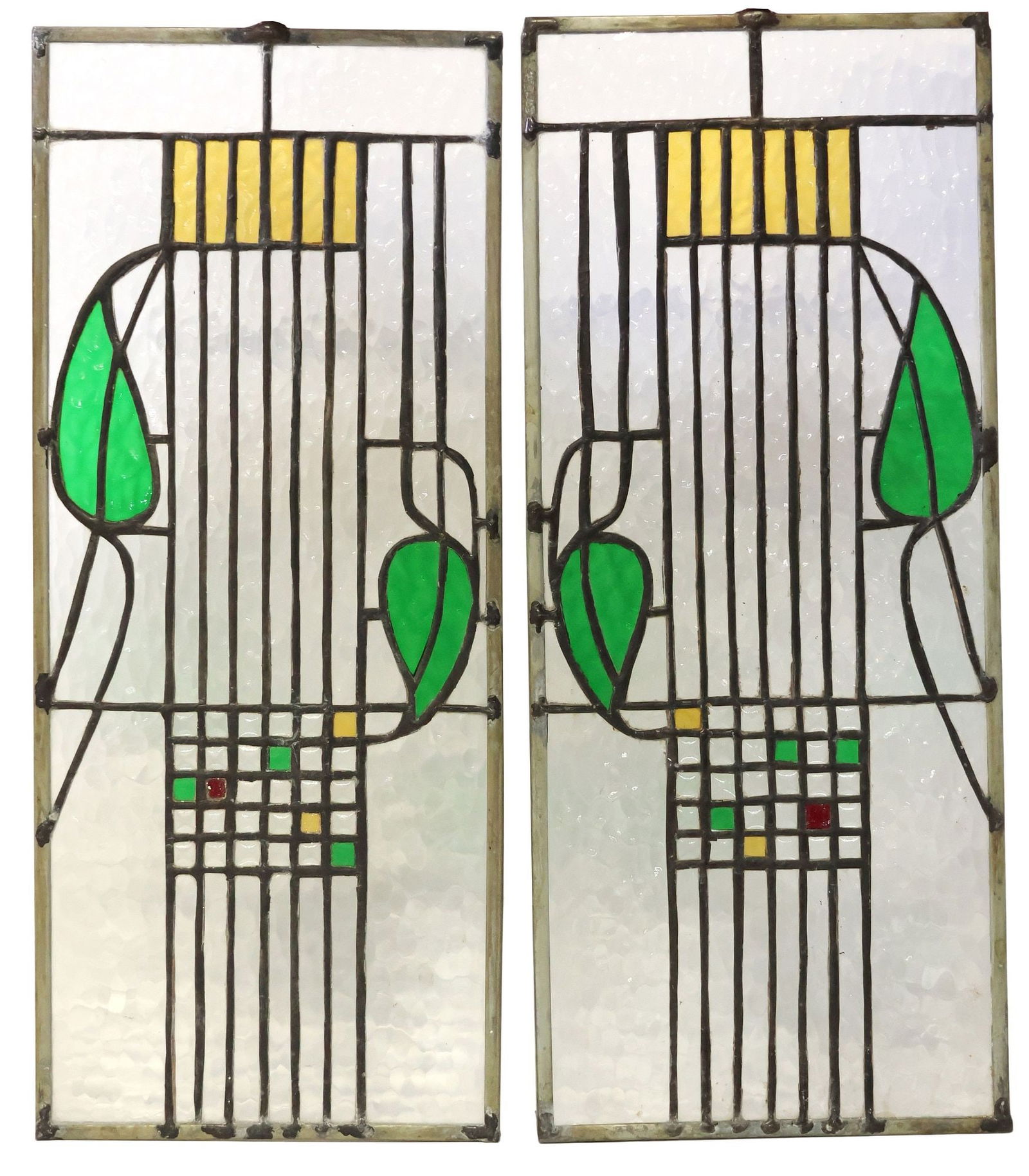 (2) ARTS & CRAFTS STYLE STAINED & LEADED GLASS WINDOW PANELS (1 of 2)