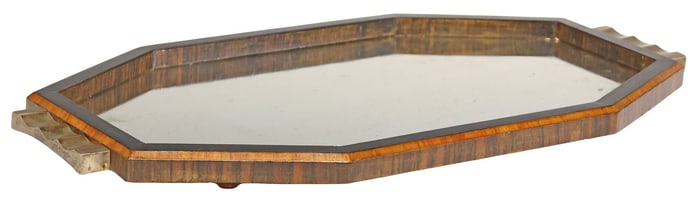 ITALIAN ART DECO MIRRORED TRAY WITH .800 SILVER-CLAD HANDLES