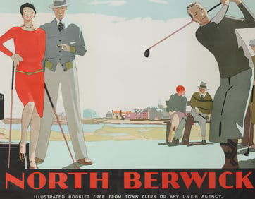 BRITISH RAILWAY POSTER NORTH BERWICK SCOTLAND GOLFERS
