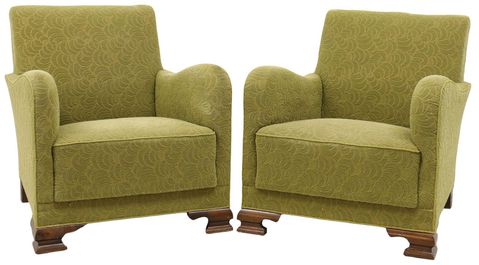 (2) SCANDINAVIAN ART DECO GREEN UPHOLSTERED CLUB CHAIRS (1 of 3)