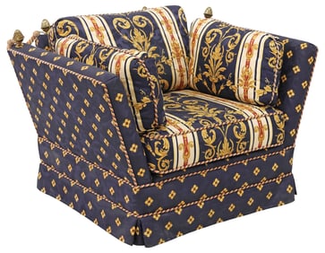 CUSTOM UPHOLSTERED KNOLE-STYLE VERSACE PRINT LOUNGE CHAIR