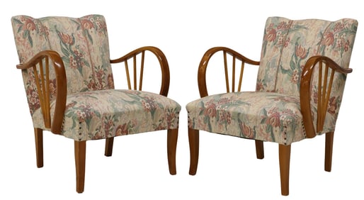 (2) SWEDISH MID-CENTURY MODERN UPHOLSTERED ARMCHAIRS