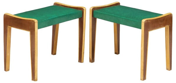 (2) ITALIAN MID-CENTURY MODERN GREEN UPHOLSTERED VANITY STOOLS