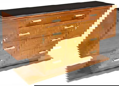 ITALIAN ART DECO GLASS-TOP TEAK & WALNUT SIDEBOARD