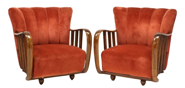 (2) ITALIAN ART DECO UPHOLSTERED CLUB CHAIRS