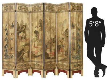 CHINESE SIX-PANEL FIGURAL FOLDING SCREEN, 73.5"H