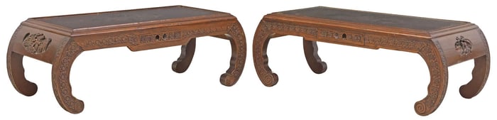 (2) CHINESE CARVED HARDWOOD LOW TABLES