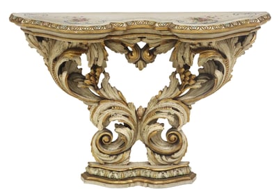 VENETIAN BAROQUE STYLE PARCEL-GILT & PAINTED CONSOLE TABLE