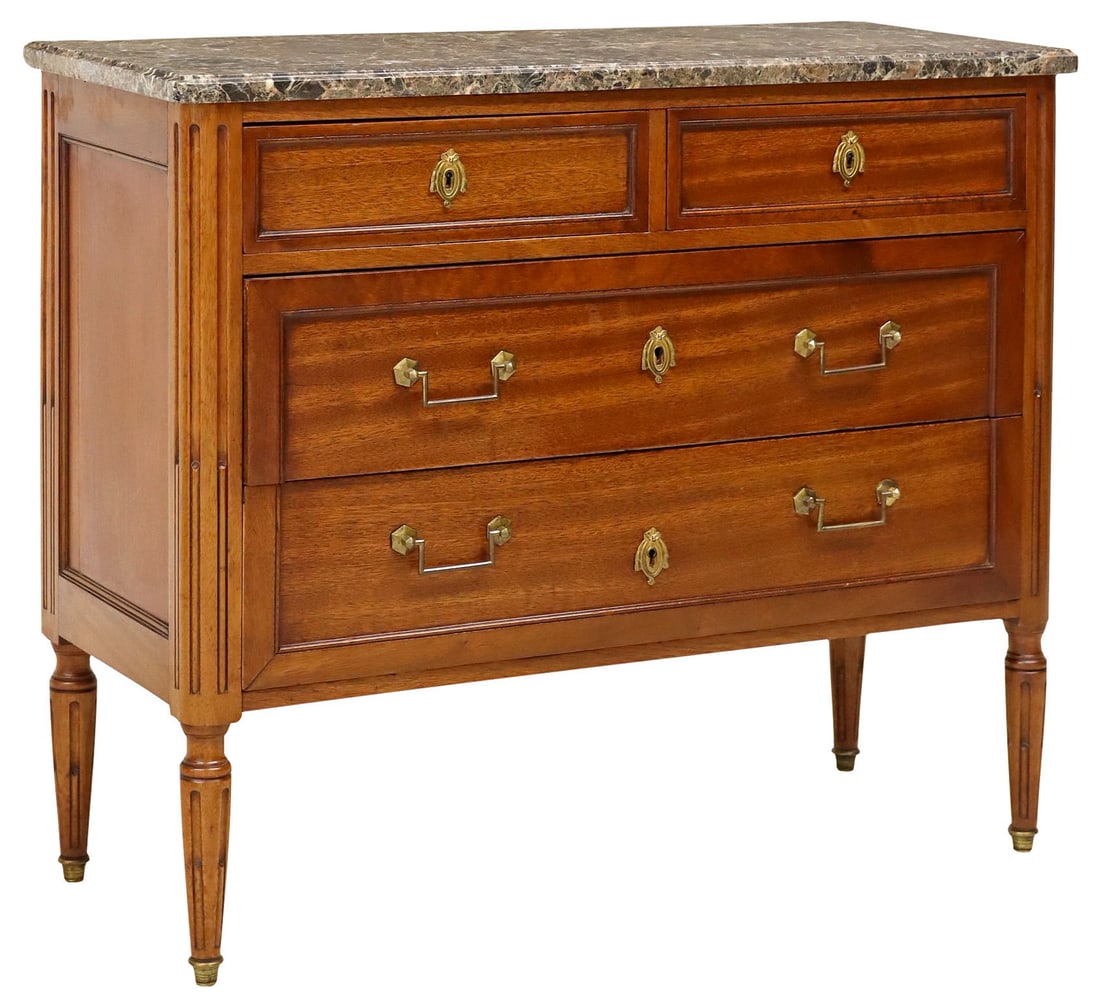 FRENCH LOUIS XVI STYLE MARBLE-TOP MAHOGANY COMMODE (1 of 5)