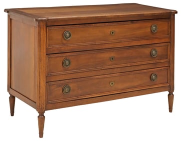 FRENCH LOUIS XVI STYLE MAHOGANY 3-DRAWER COMMODE