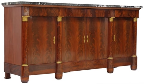 FRENCH EMPIRE STYLE MARBLE-TOP MAHOGANY SIDEBOARD