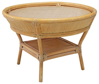 ITALIAN ROUND BAMBOO & WOVEN RATTAN COFFEE TABLE