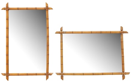 (2) FRENCH FAUX BAMBOO TURNED WOOD WALL MIRRORS