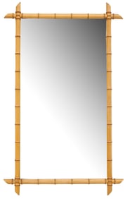 LARGE FRENCH TURNED WOOD FAUX BAMBOO MIRROR, 56" X 35"