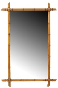 LARGE FRENCH TURNED WOOD FAUX BAMBOO MIRROR, 57.5" X 37.5"