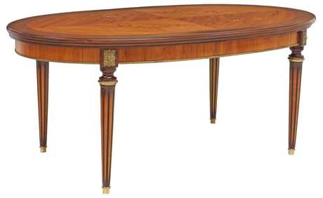 LOUIS XVI STYLE MARQUETRY DRAW-LEAF EXTENSION DINING TABLE