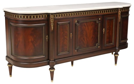 J.P. EHALT LOUIS XVI STYLE MARBLE-TOP MAHOGANY DEMILUNE SIDEBOARD