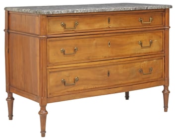 FRENCH LOUIS XVI STYLE MARBLE-TOP MAHOGANY COMMODE