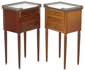 (2) FRENCH LOUIS XVI STYLE MARBLE-TOP NIGHTSTANDS