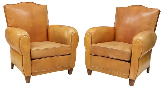 (2) FRENCH ART DECO LEATHER CLUB CHAIRS