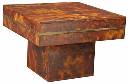 HERVE CHAPUIS (ATTRIB.) MARBLED LAMINATE PEDESTAL SIDE TABLE